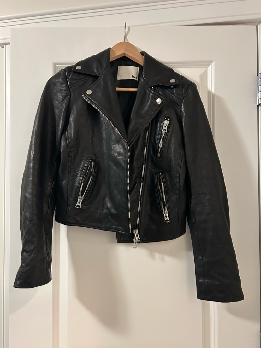 Wilfred Free Black Leather Asymmetric Moto Jacket